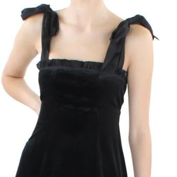 NWT DANIELLE BERNSTEIN Womens Preppy Black Tie Ruffled Velvet Mini Dress Size L - Picture 5 of 6